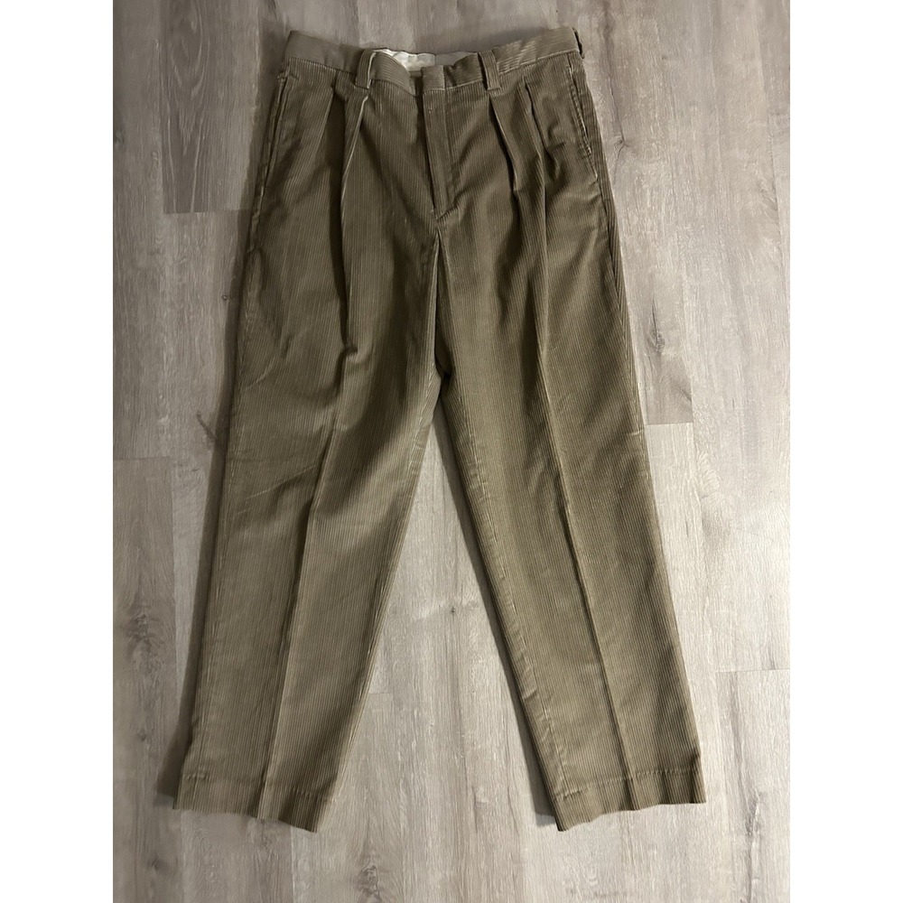 LL Bean Vintage 90's Straight Leg Pleated Corduroy Pants Tan Men's Outdoor 36x32